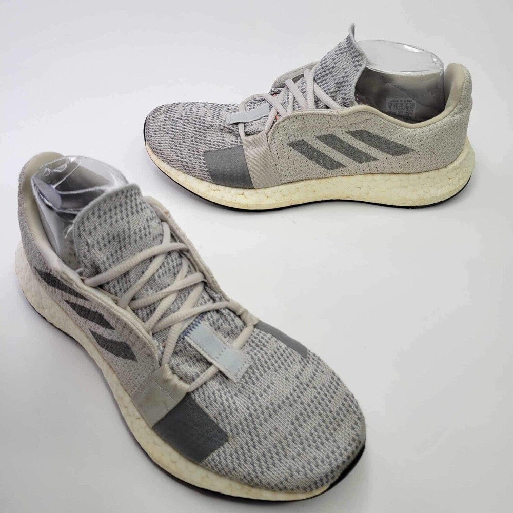 Adidas Mens Sense Boost Sneakers Shoes Size 7.5 White Grey Lace Up